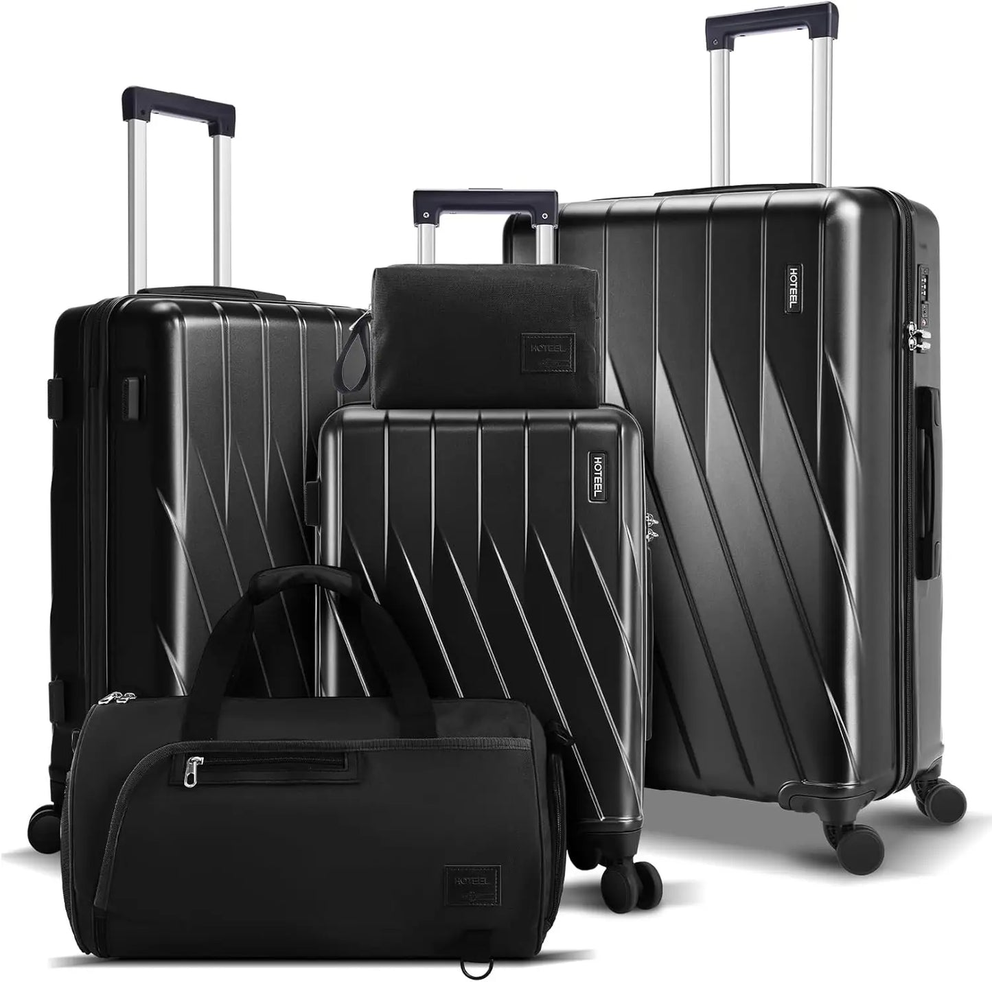5 Piece PC Hardshell Luggage Set Spinner Wheels TSA Lock 20 24 28 Inch Carry On Suitcases With Duffel And Toiletry Bag