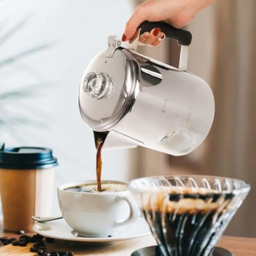 Stainless Steel Camping Coffee Pot Outdoor Durable Stove Top Brew Coffee Maker For Group Camping And Hiking