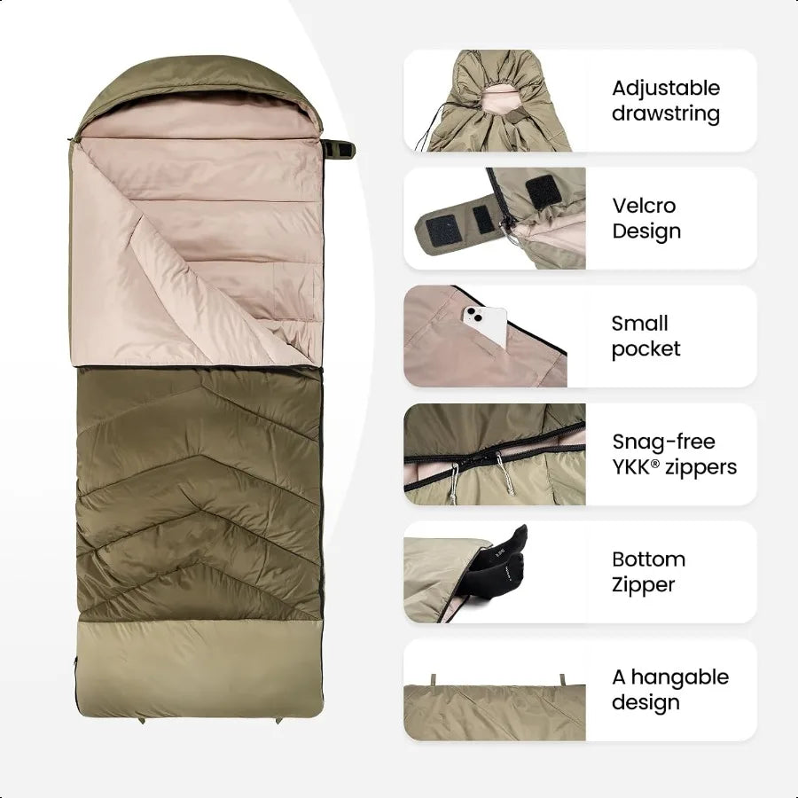 Trailnap 3 Season Extra Wide Cotton Sleeping Bag for Camping Backpacking Travel Outdoor Activities