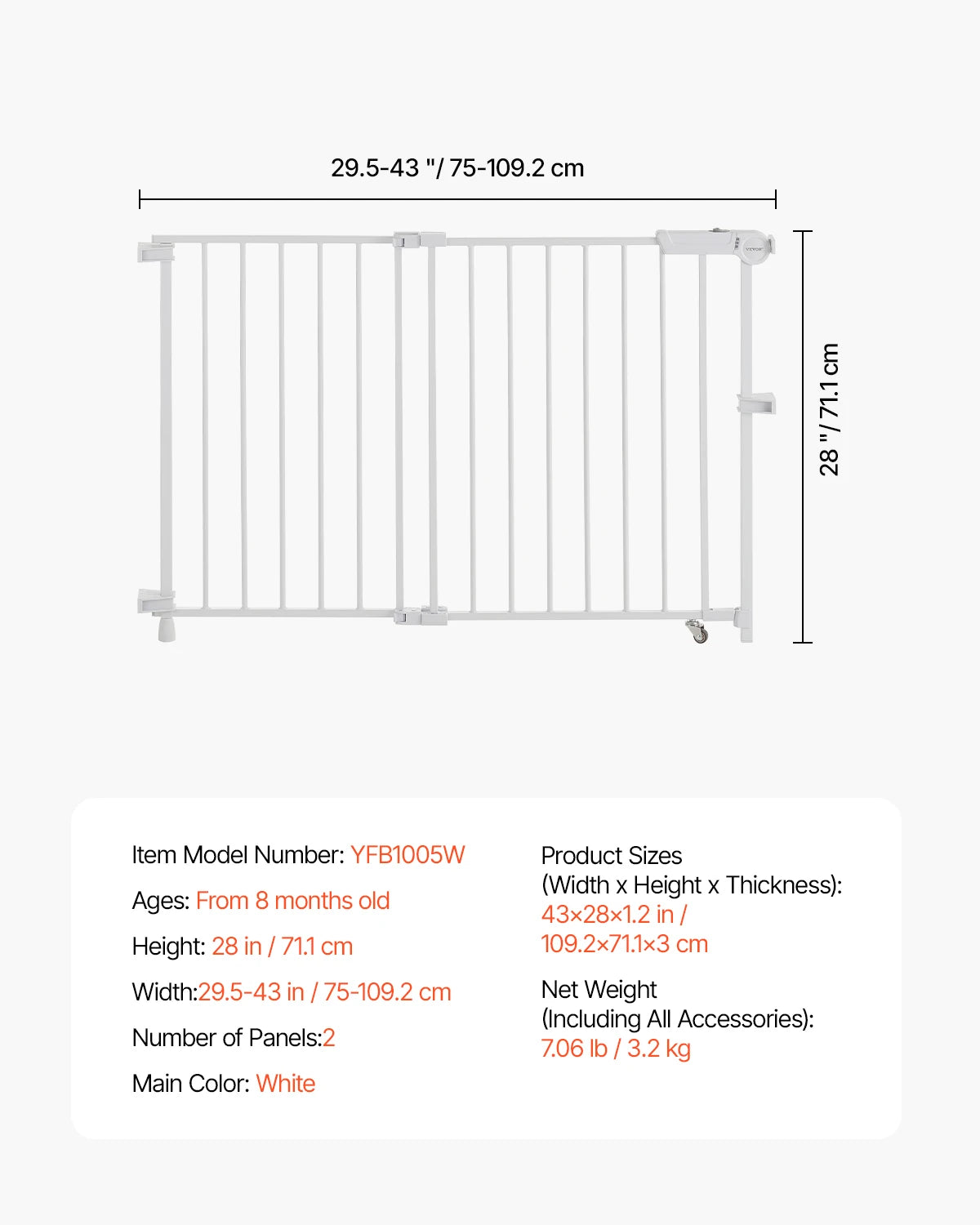 SucceBuy Adjustable Baby Gate 29.5 To 43 Inches Wide 28 Inches High No Threshold