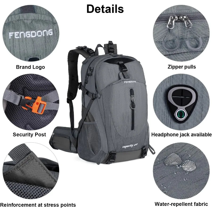 40L Waterproof Hiking Backpack For Men Women Outdoor Gray