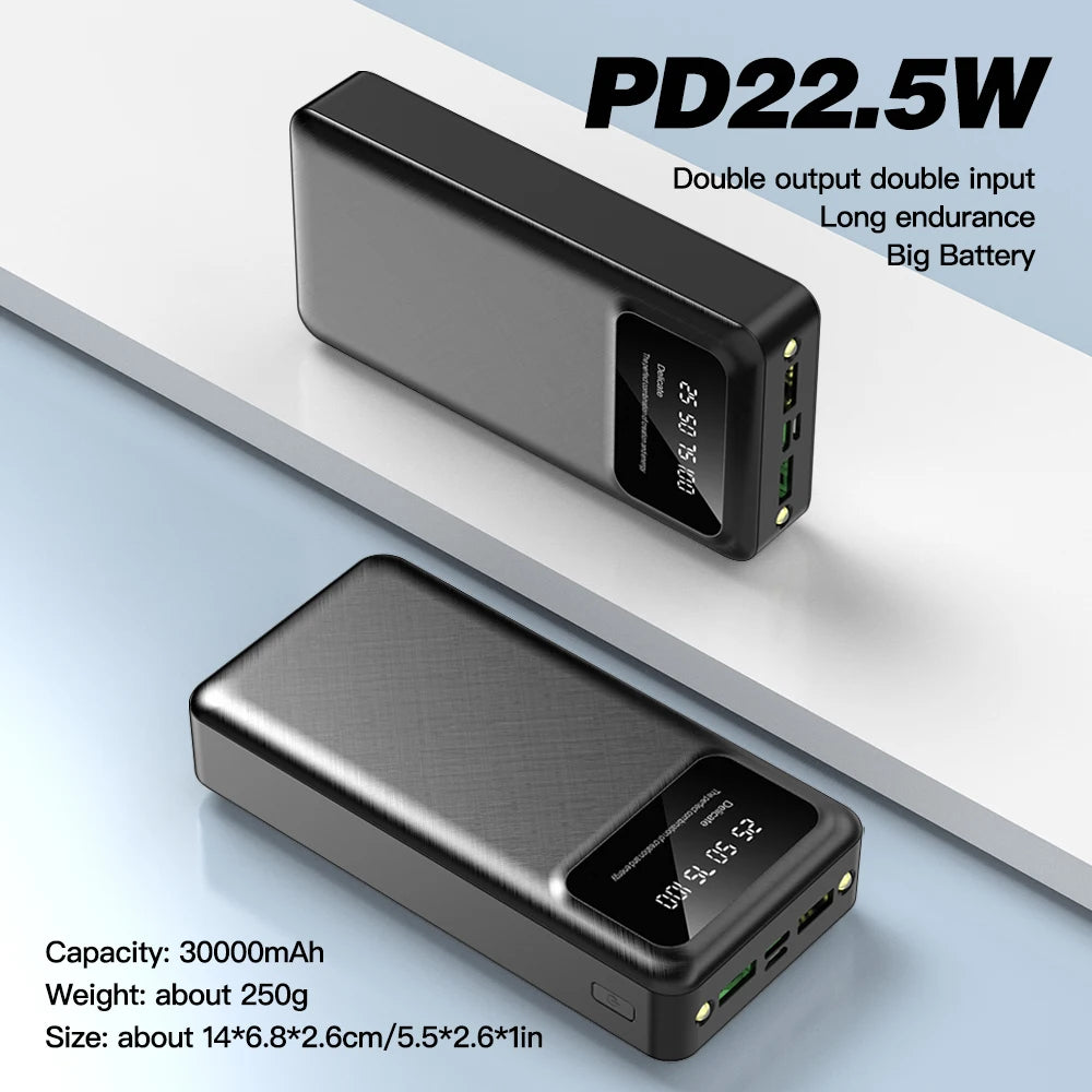 30000mAh Portable Power Bank With LED Display Dual USB Ports And 5V 2A Output