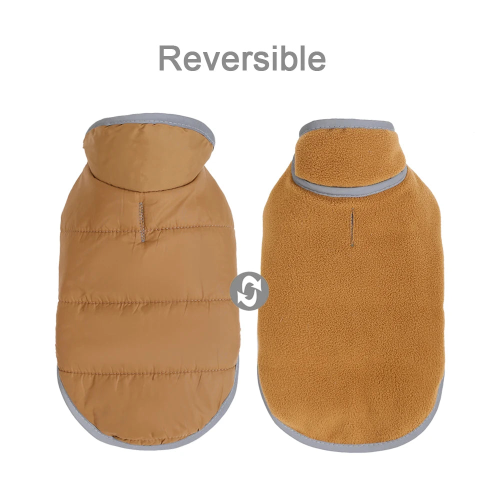 Warm Winter Reversible Reflective Fleece Dog Coat With Leash Hole