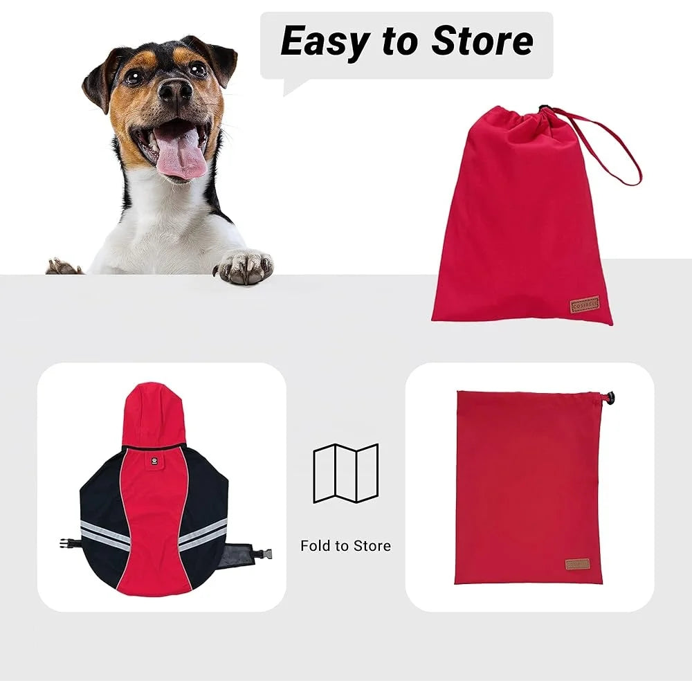 Dog Raincoat Waterproof Full-Body Jacket Reflective Straps Lightweight Hooded Rainwear Medium Large Dogs Safety Outdoor Hiking