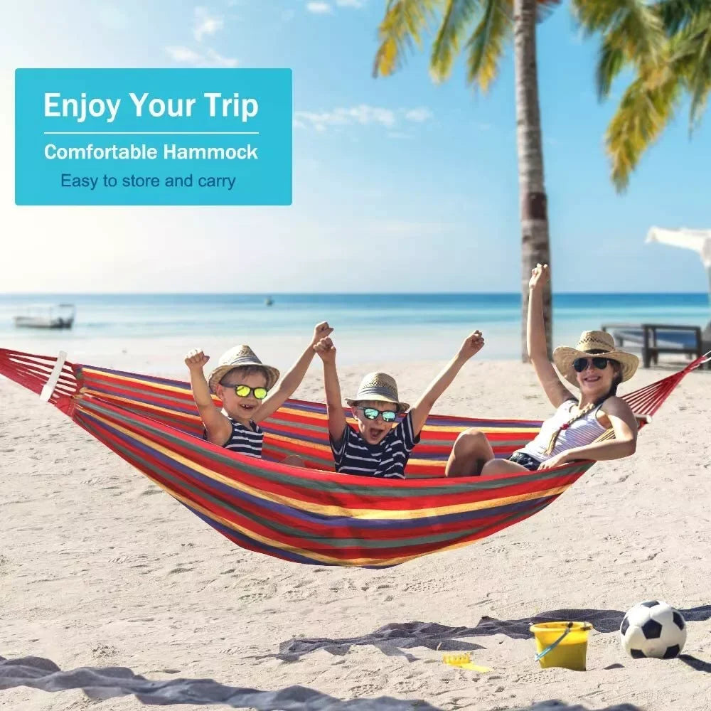 2 Person Double Camping Hammock Thickened Canvas Cotton Outdoor Bed Garden Patio