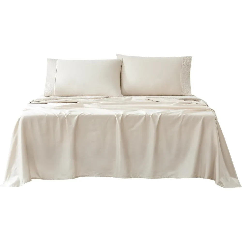 Lush Decor x Chuks Collins Path Cotton Sheet Set 4 Piece Set Queen Cream - Queen Bed Sheets- Cotton - Off White - Luxury