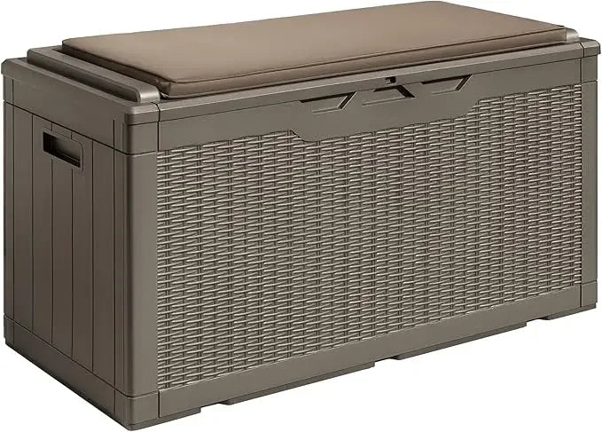 100 Gallon Waterproof Large Resin Deck Box Outdoor Storage Box Indoor Lockable Storage Container with Cushion for PatioFurniture