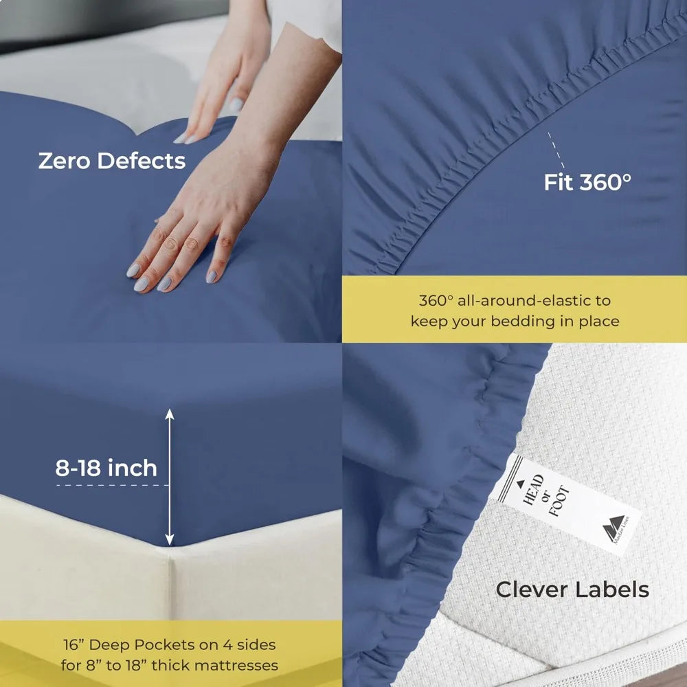 Mayfair Linen 100% Egyptian Cotton Sheets Queen Size - 1000 High Thread Count Sheets, 4 PC Luxury Hotel King Size Sheet Set, 16