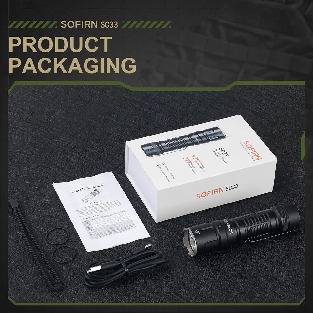 Sofirn SC33 XHP70 LED Tactical Flashlight 5200lm USB Torch