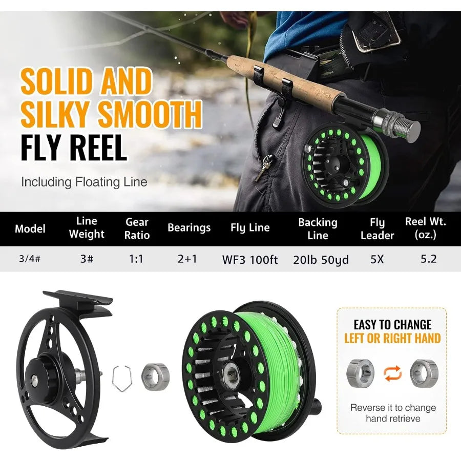 Lightweight Graphite Fly Fishing Rod And Reel Combo Kit 4 Piece Carrier Bag