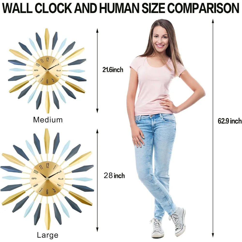 28 Inch Large Metal Wall Clock Silent Mid Century Decor For Living Room