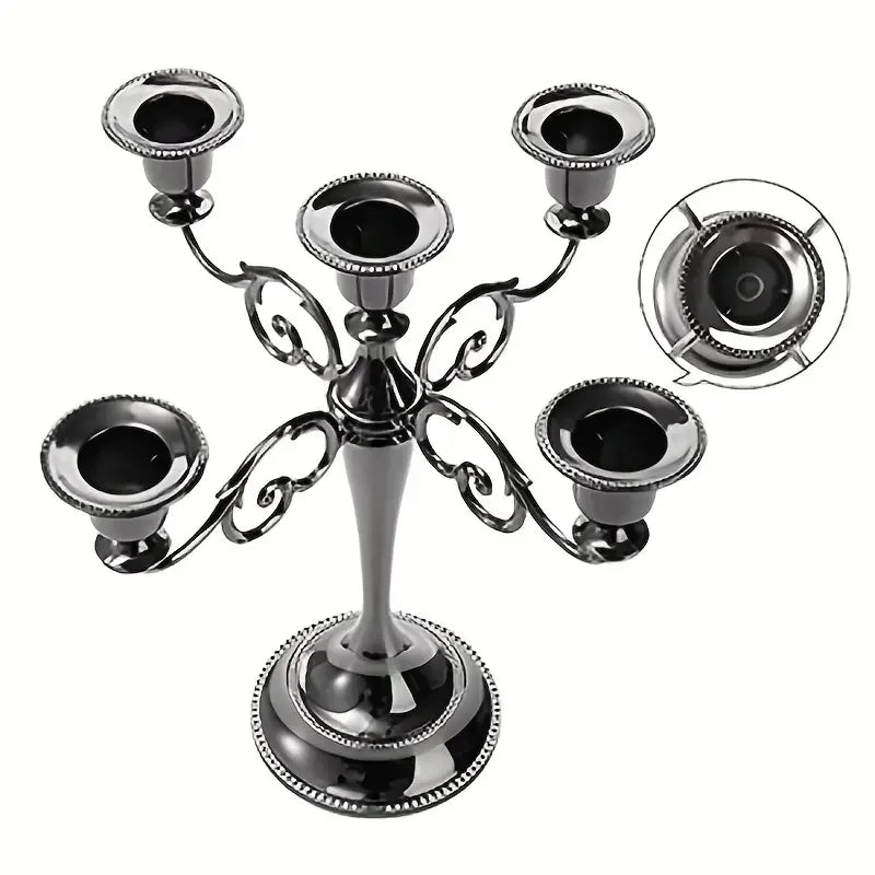 Five Arm Matte Black Candelabra Candle Holder Centerpiece