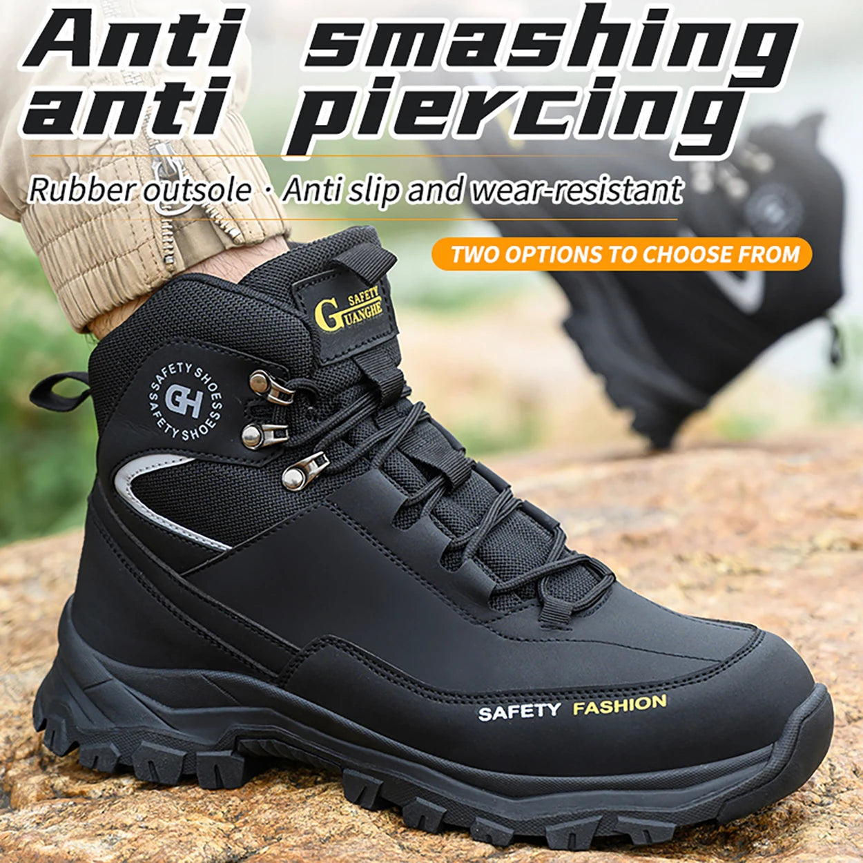 Men Steel Toe Safety Boots High Top Waterproof Work Shoes