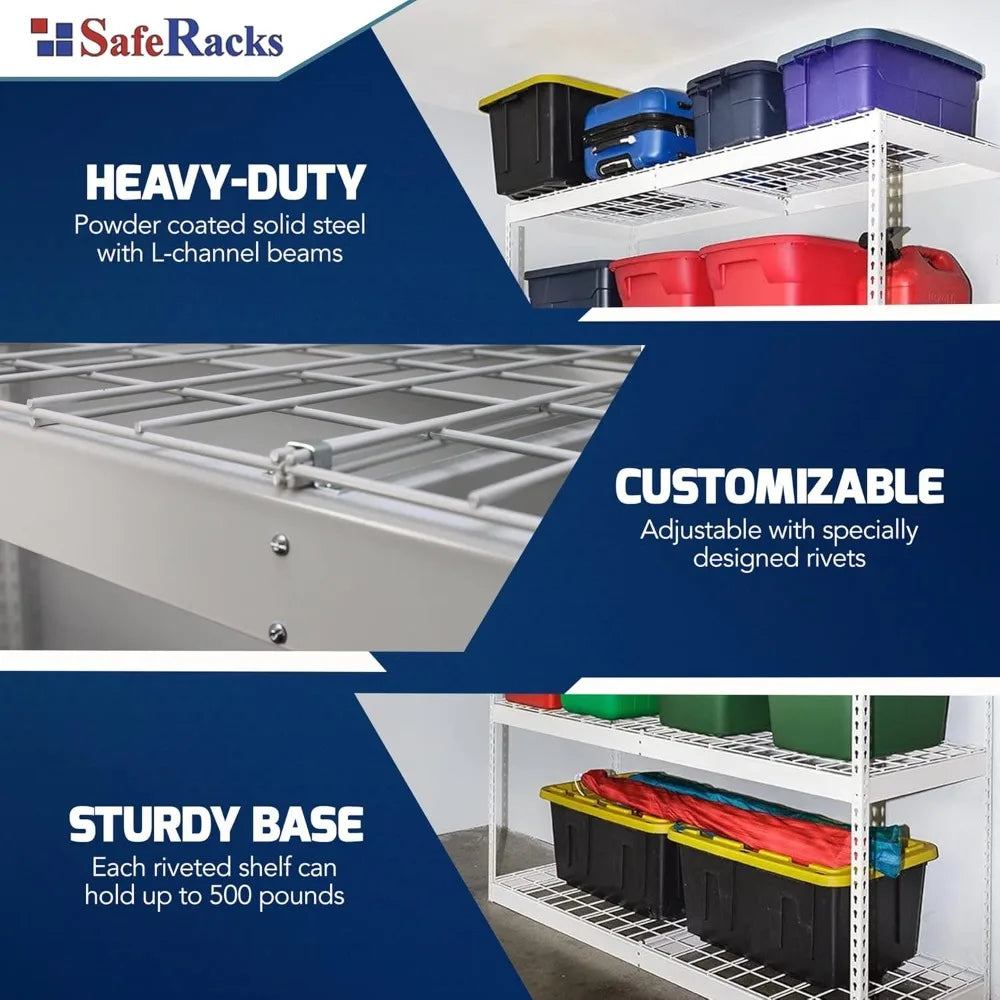 SafeRacks Garage Shelving System 3 Tier Industrial Steel 500 Lbs Per Shelf