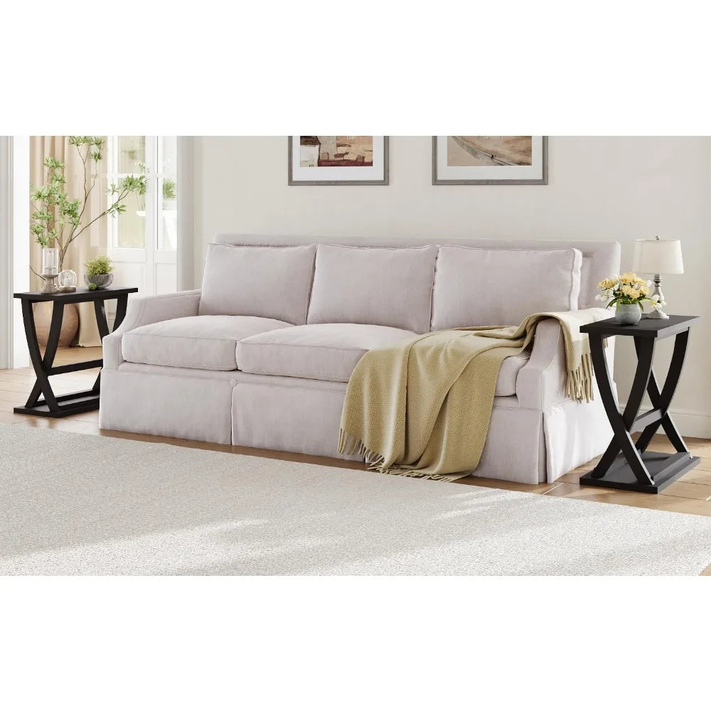 ChooChoo Black End Tables Set Of 2 Slim With Storage Shelf