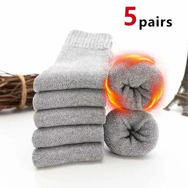 5 Pairs Autumn Winter Men Thicken Wool Socks Women Towel Keep Warm Solid Color Socks Cold-resistant Soft Cashmere Short Socks