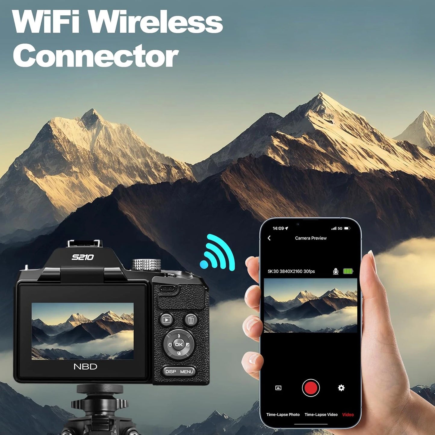 NBD 5K Vlogging Camera 16X Zoom Flipable Screen WiFi App