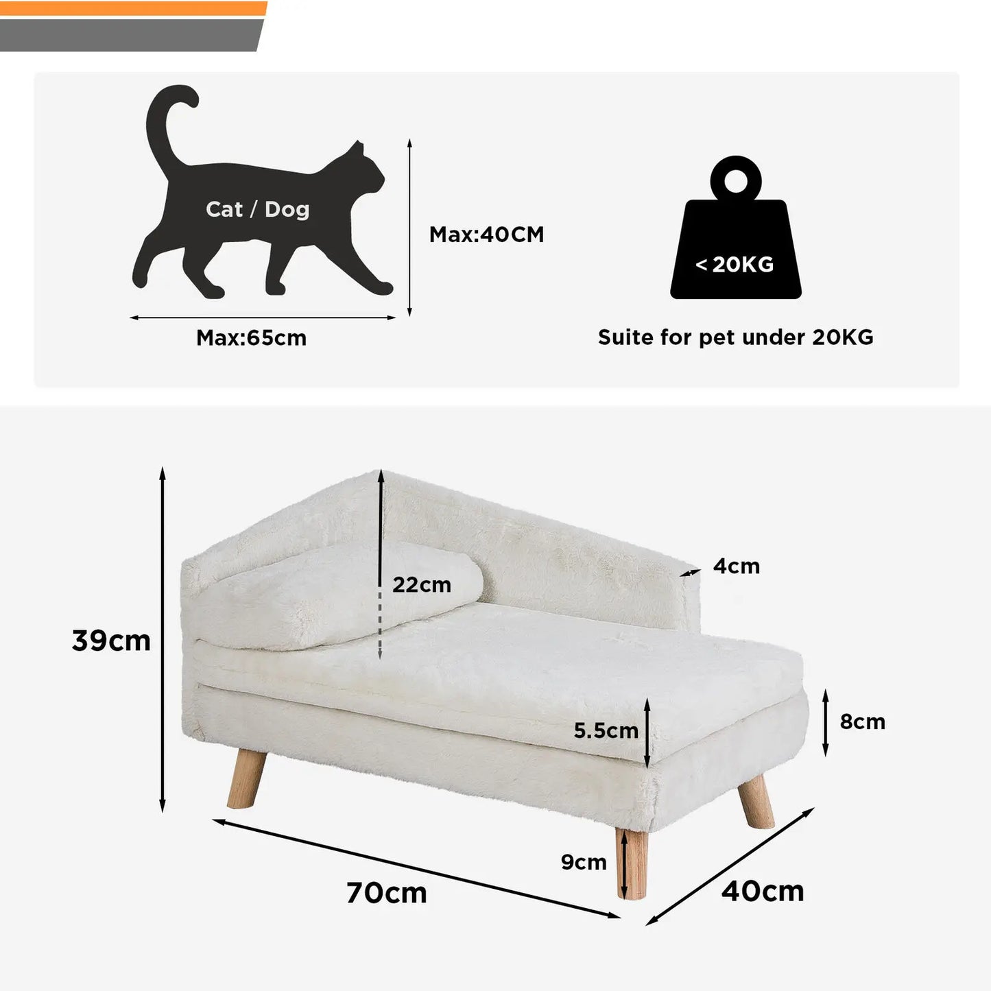 Elevated Pet Bed With Solid Wood Legs For Indoor Cats And Dogs L Shape Plush Couch With Soft Cushion