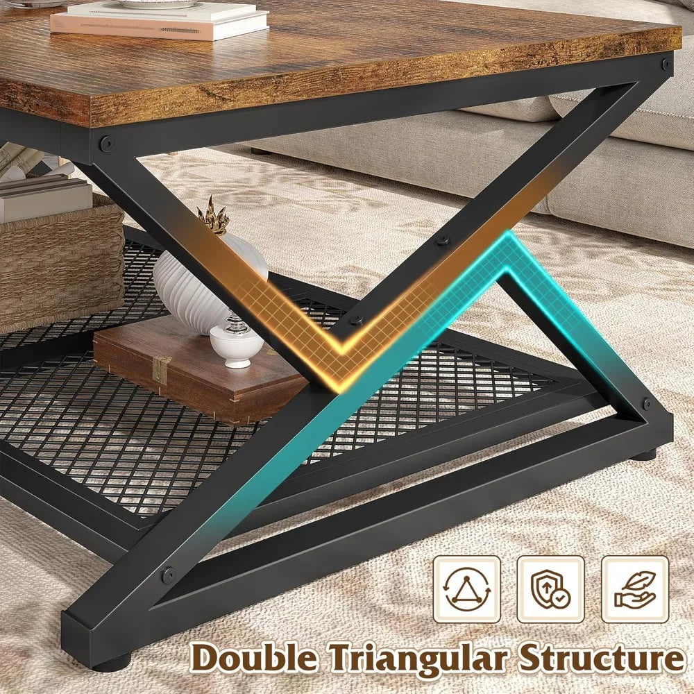 Modern Coffee Table With Storage And Mesh Shelf Living Room