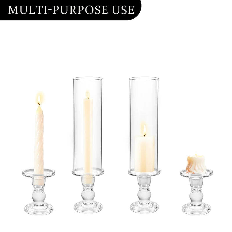 Clear Glass Hurricane Candle Holder Set Of 2 13.8 Inch Tall