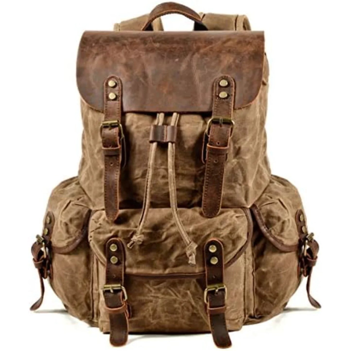 Wudon Leather Backpack Men Waxed Canvas Travel Rucksack