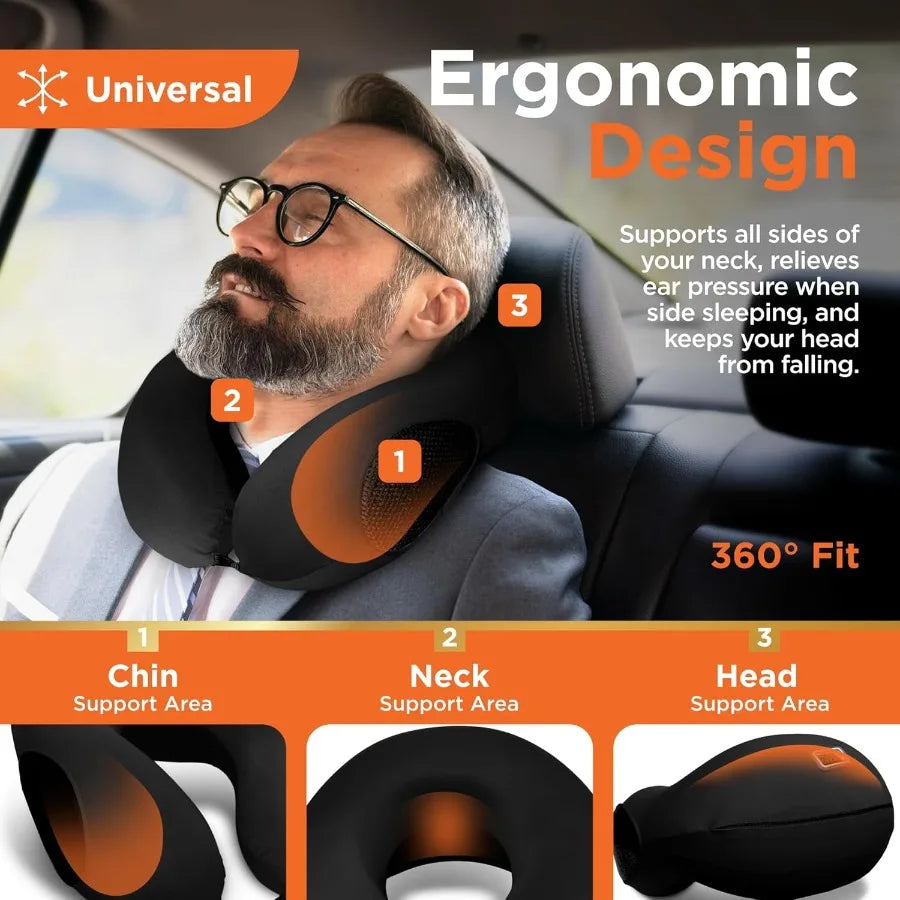 Remo Memory Foam Travel Neck Pillow With Ice Silk Cooling Fabric For Plane Car Train Ergonomic Neck Support