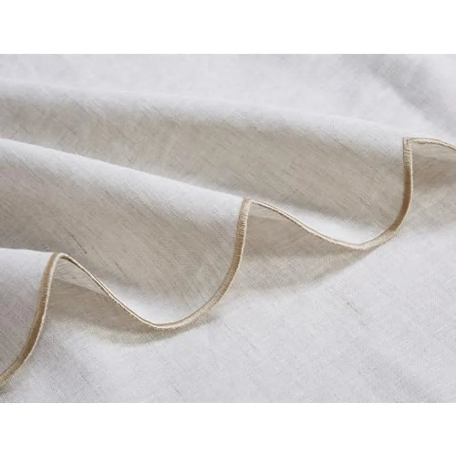 100 Percent French Flax Linen Tablecloths 84x60 Rectangle Scalloped Embroidery