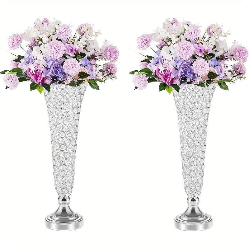 2 Crystal Vases 20 Inches High Centerpiece For Dining Tables Home Decor