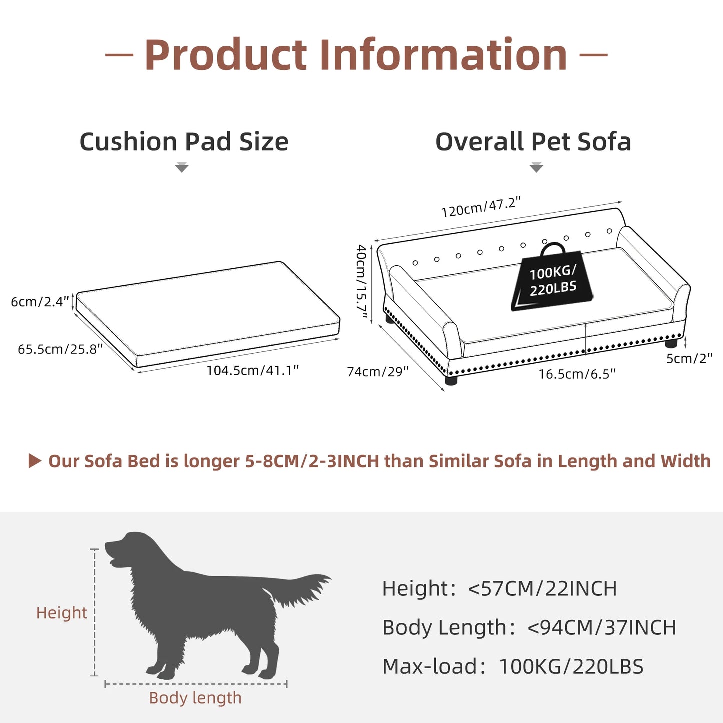 Elevated Dog Bed Sofa Microfiber Leather Cover Extra Large Removable Cushion