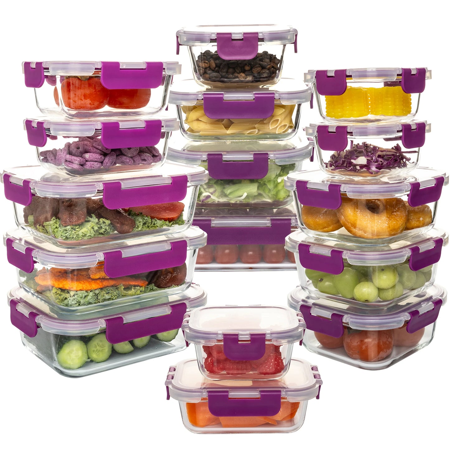 16 Piece Glass Food Storage Containers Set Leakproof Airtight BPA Free Microwave Safe Oven Safe Stackable