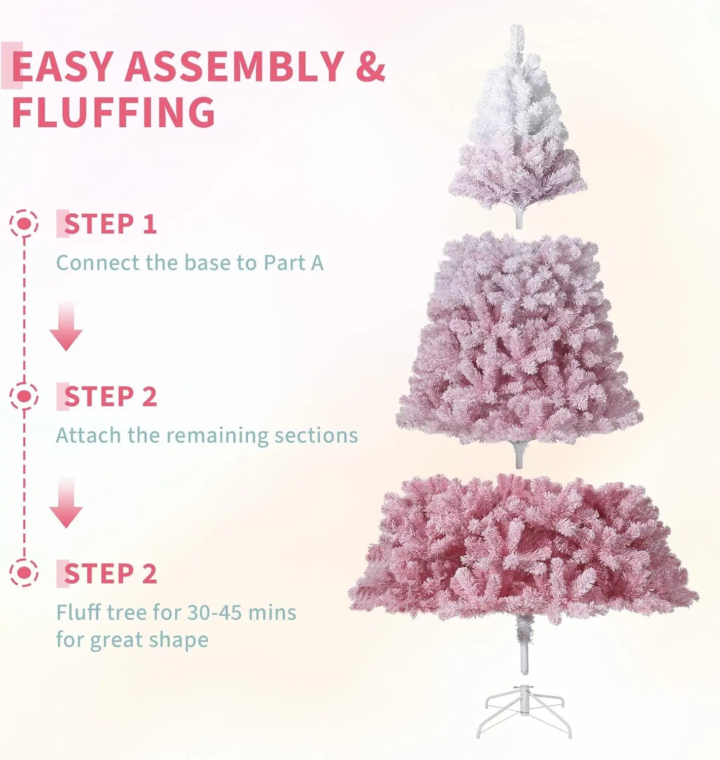 9 Foot Artificial Pre Lit Flocked Christmas Tree Pink Gradient for Home Decor