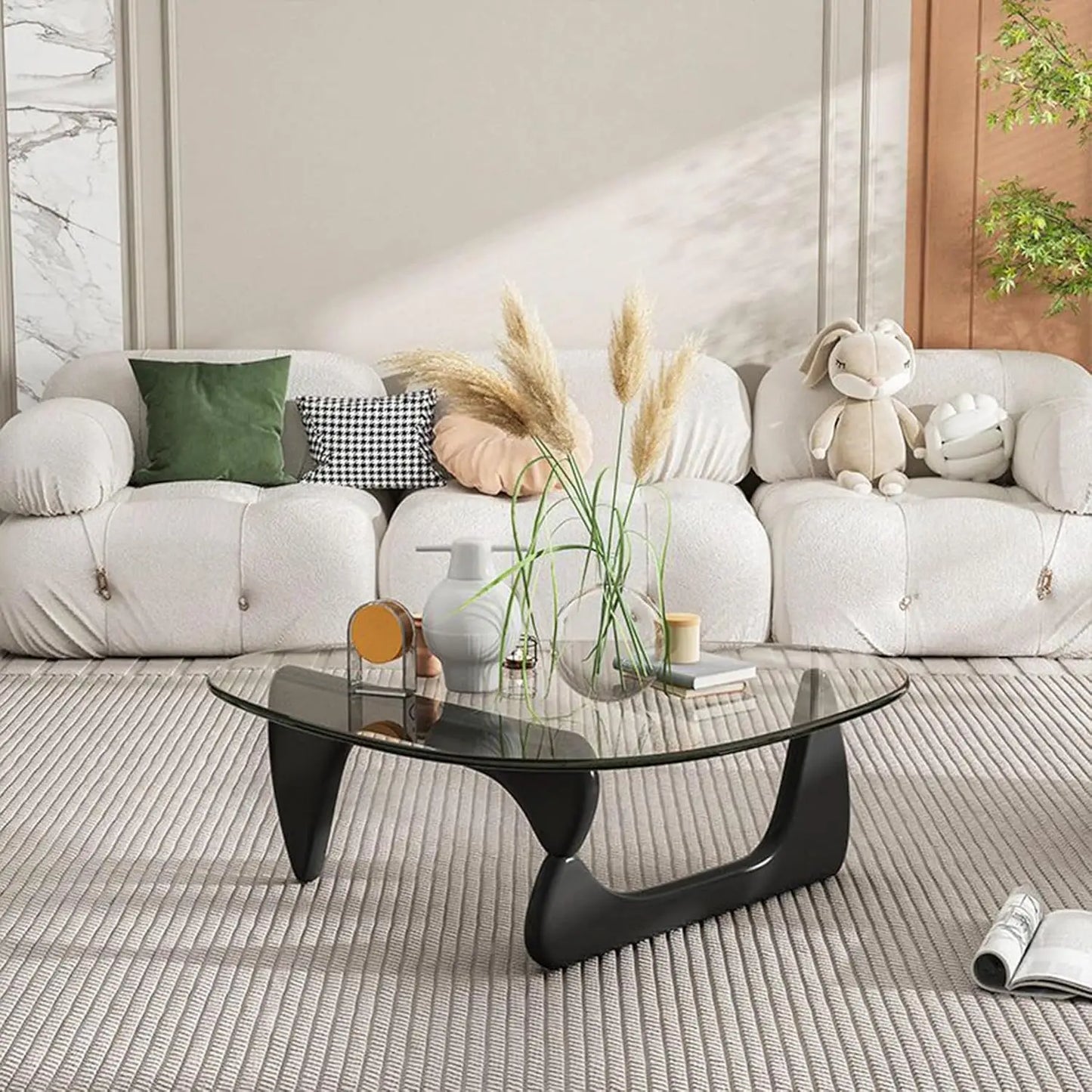 Triangle Glass Coffee Table With Wooden Base Modern
