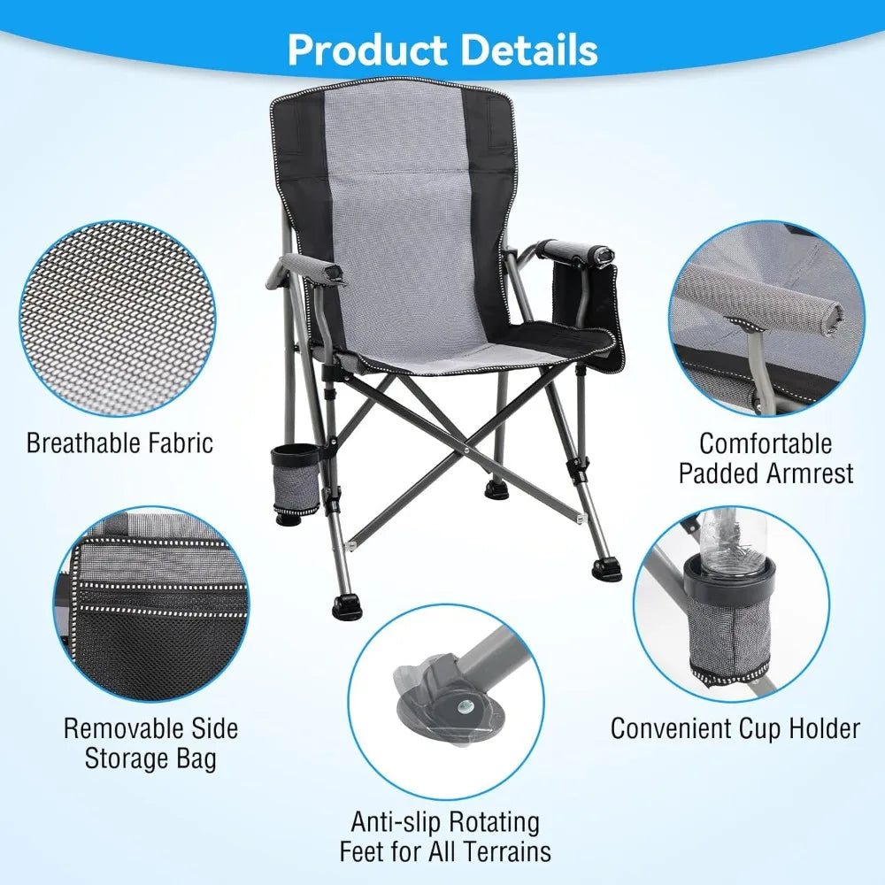 Durable Outdoor Aluminum Folding Chair With High Back Padding Up To 350 Lbs