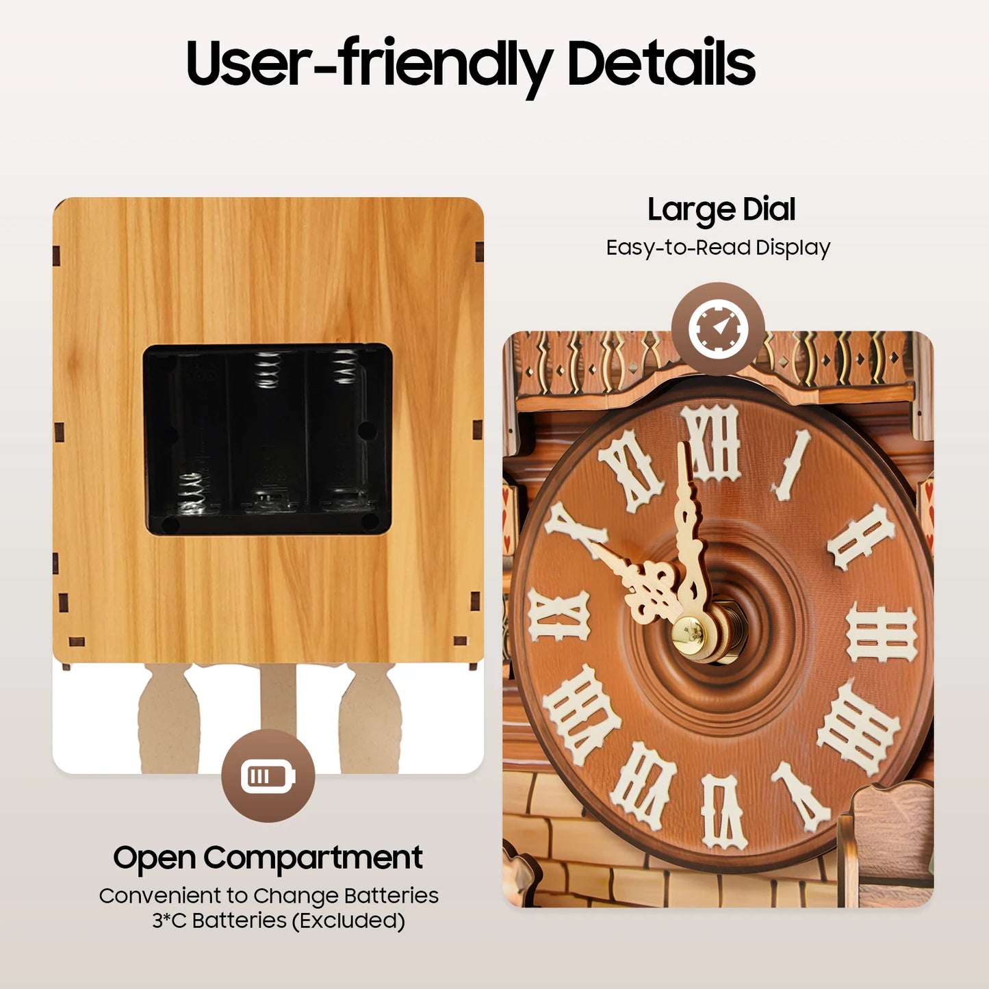 German Style Cuckoo Clock With Bird Chime Battery Operated Wall Mounted Clock