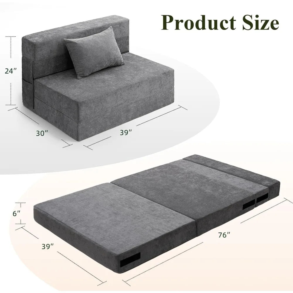 Sofa Bed Convertible Sleeper Chair Pillow Fold Out Couch