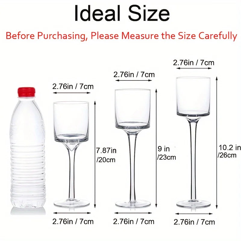 Set Of 3 Glass Tall Tea Light Holders Elegant Clear