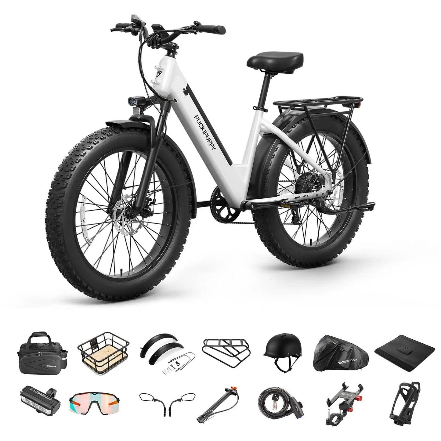 PUCKIPUPPY Samoyed Electric Bike 960W Peak 28 MPH Commuter E Bike 26 Inch Fat Tire Electric Bicycle 2 Year Warranty