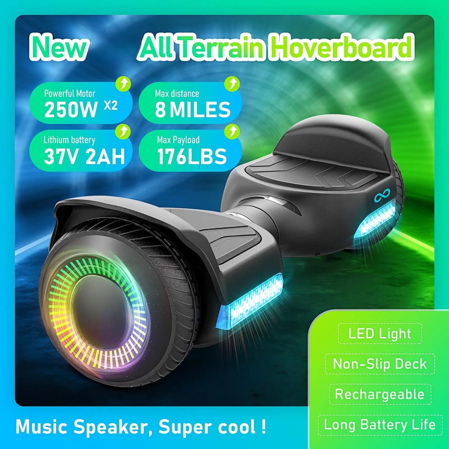 6.5 Self Balancing Hoverboard All Terrain For Kids LED Light Bluetooth Speaker
