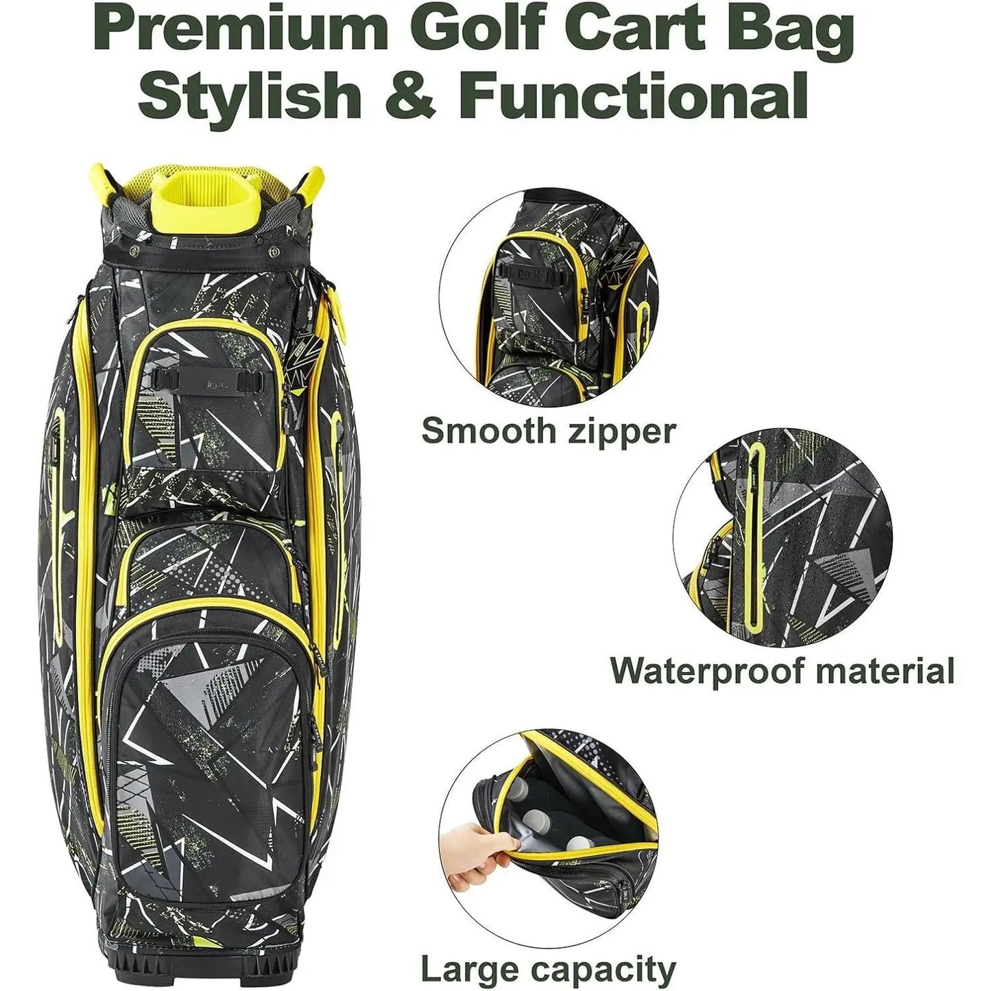 14 Ways Dividers Golf Bag With 9 Pockets Cooler Rain Hood