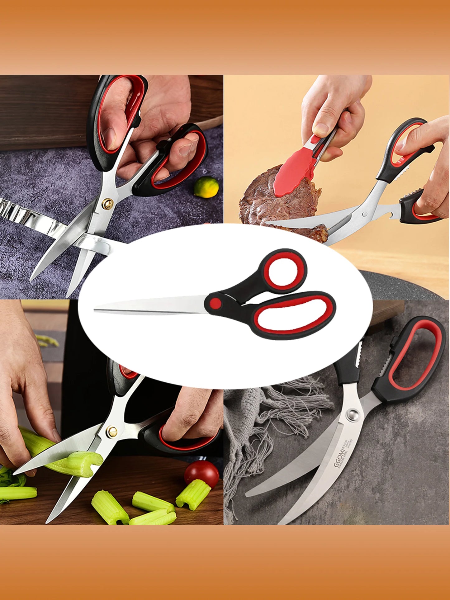 Durable Stainless Steel Kitchen Scissors Ergonomic For Poultry Fish Barbecue