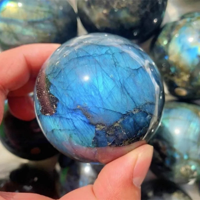 Natural Blue Labradorite Hand Carved Sphere Crystal Ball