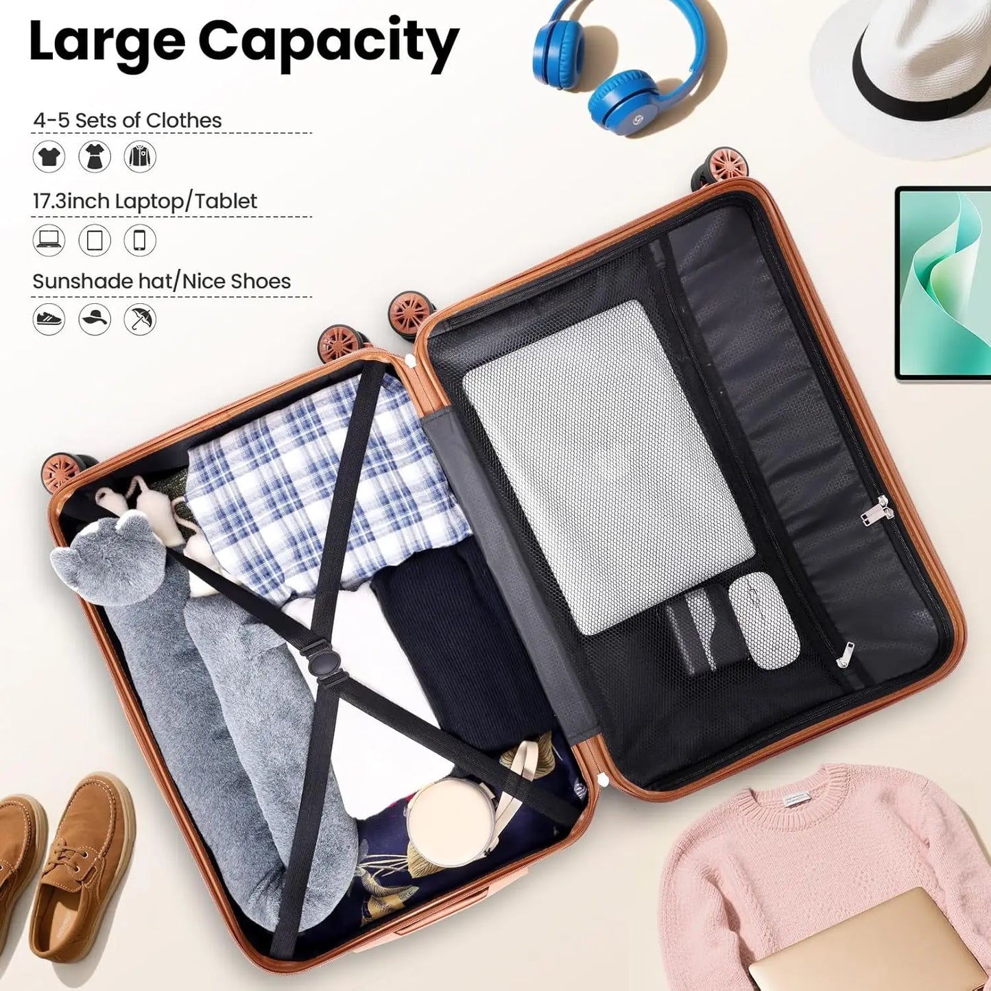 4 Piece Luggage Set Carry On ABS+PC Hard Shell Suitcase Travel Packing Box With Spinner Wheels & TSA Lock For Business ﻿Trip