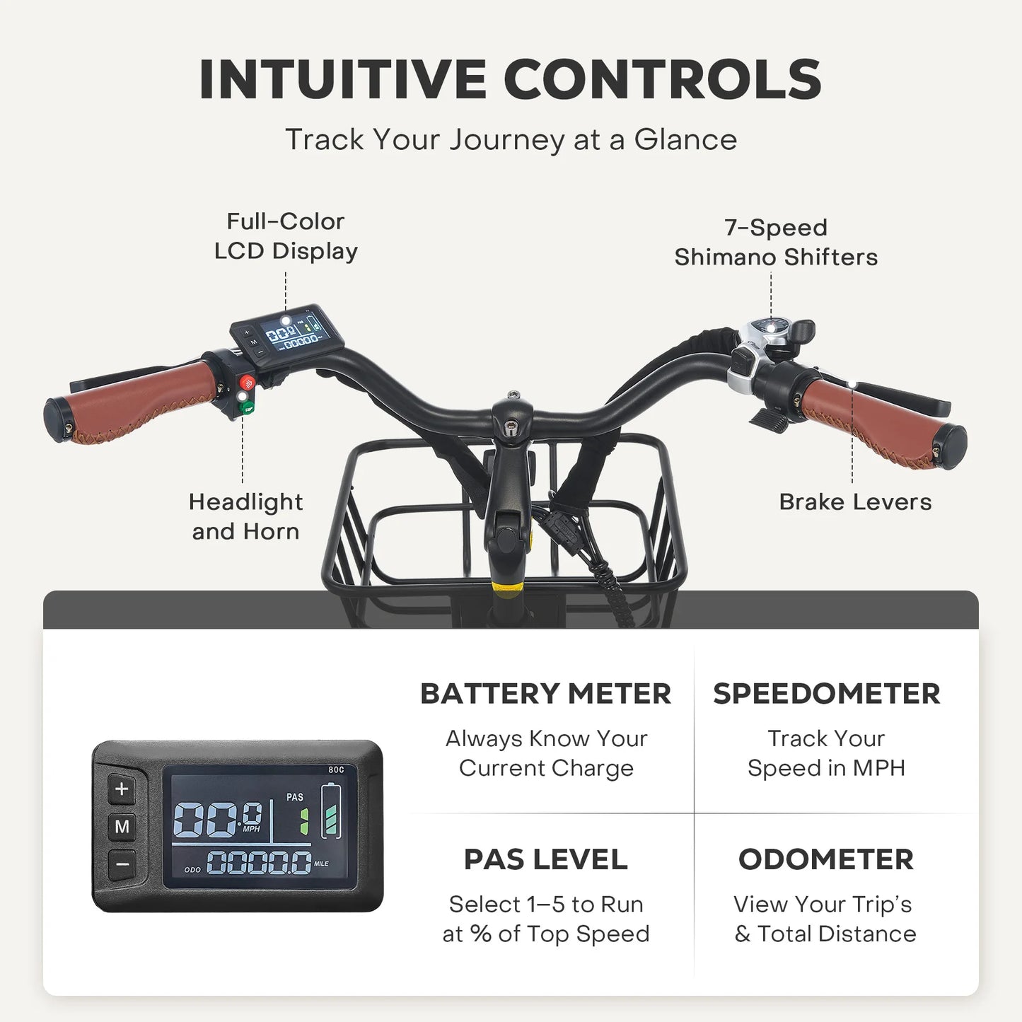 Viribus 26 Inch Electric Cruiser Bike for Women 7 Speed Aluminum Frame Front Suspension Double Disc Brakes