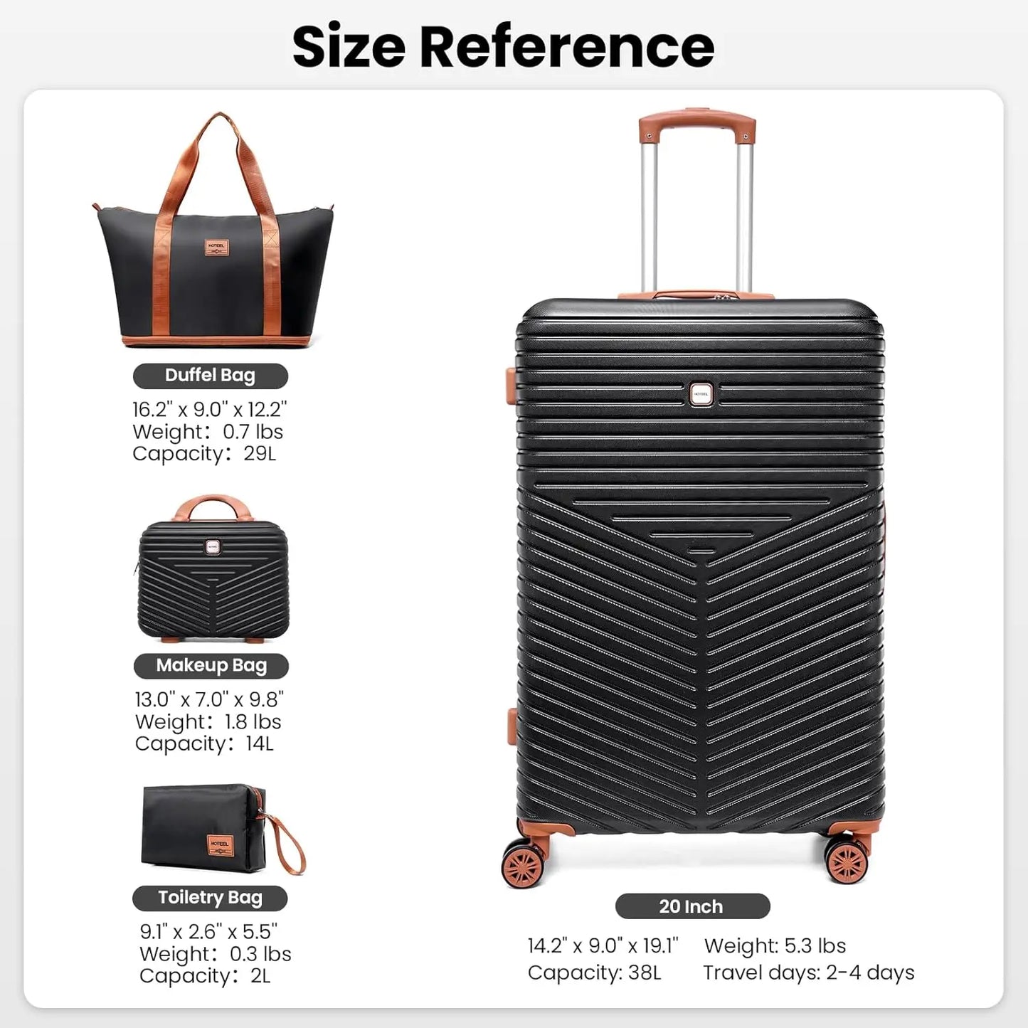 4 Piece Luggage Set Carry On ABS+PC Hard Shell Suitcase Travel Packing Box With Spinner Wheels & TSA Lock For Business ﻿Trip