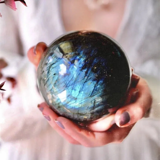 Natural Blue Labradorite Hand Carved Sphere Crystal Ball