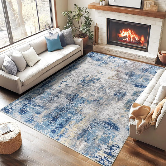Noahas Living Room Area Rug Boho Modern Abstract Large Non Slip Machine Washable Low Pile Polyester Carpet