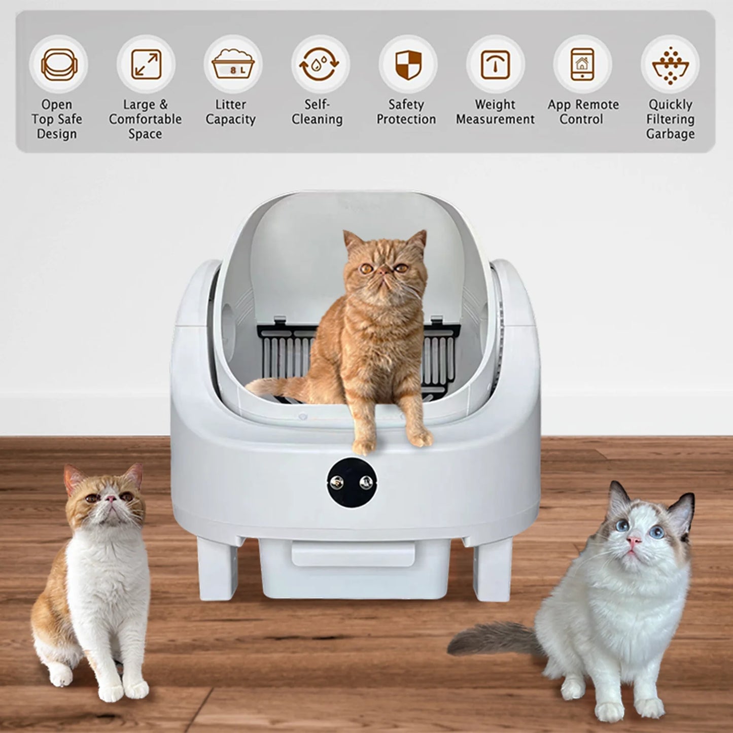 Heybo Self Cleaning Cat Litter Box With App Control Odor Free Large Capacity