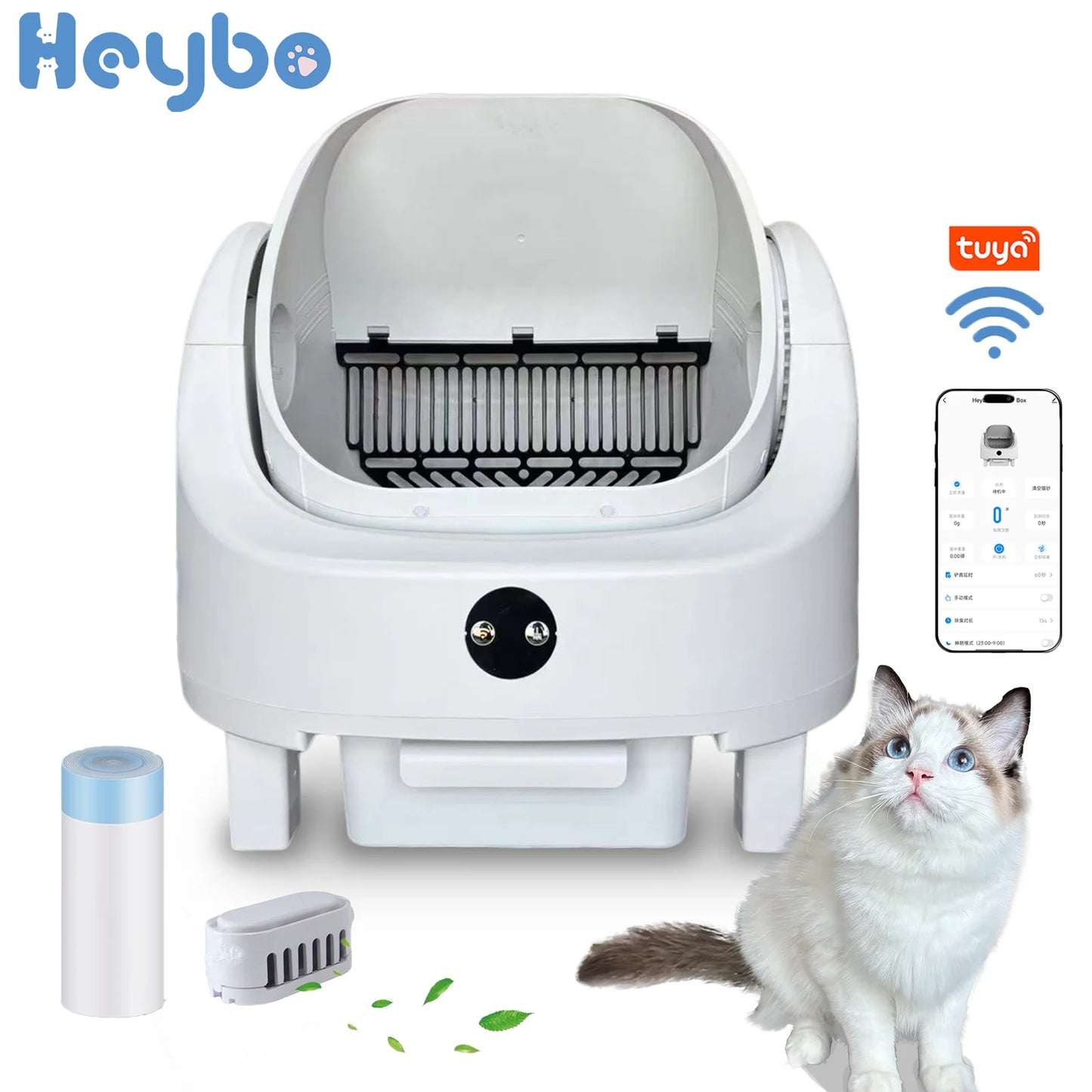 Heybo Self Cleaning Cat Litter Box With App Control Odor Free Large Capacity