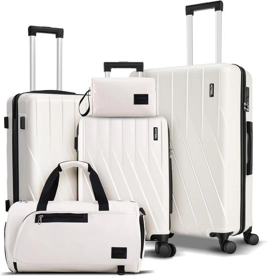 5 Piece PC Hardshell Luggage Set Spinner Wheels TSA Lock 20 24 28 Inch Carry On Suitcases With Duffel And Toiletry Bag