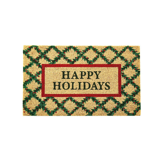 Handmade Holiday Plaid Coir Doormat 18 by 30 Eco Friendly Non Slip Door Mat